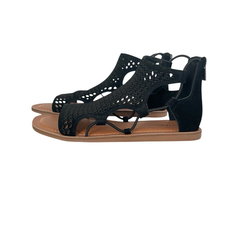 NWOT Lucky Brand Baldin Black Suede Laser-Cut Gladiator Sandals - Picture 4 of 11